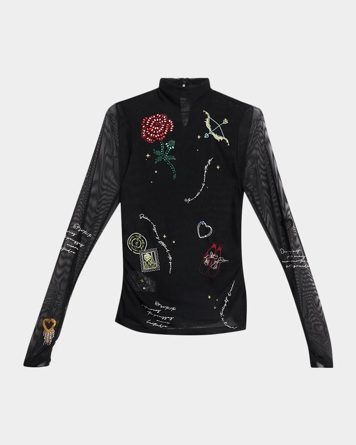 Starry Scribbles Mesh Turtleneck Top
