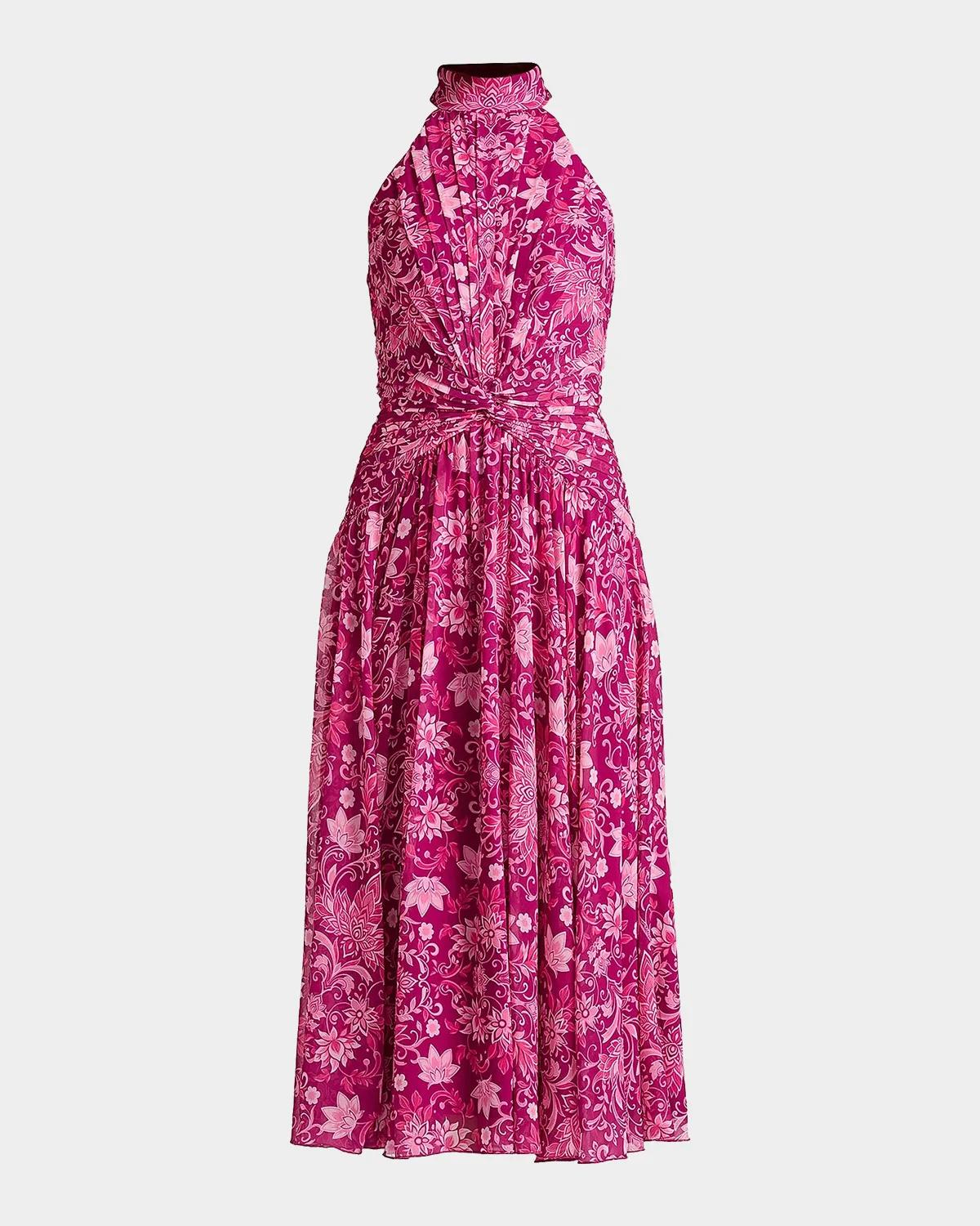 Pleated Floral Midi Dress