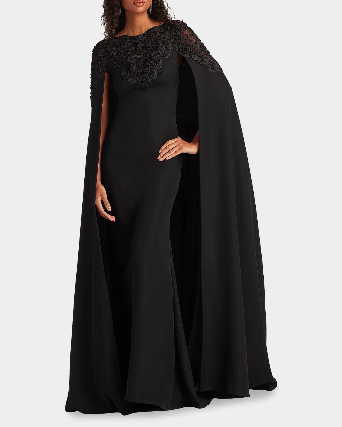 Massaro Embroidered Cape Gown - thumbnail 2