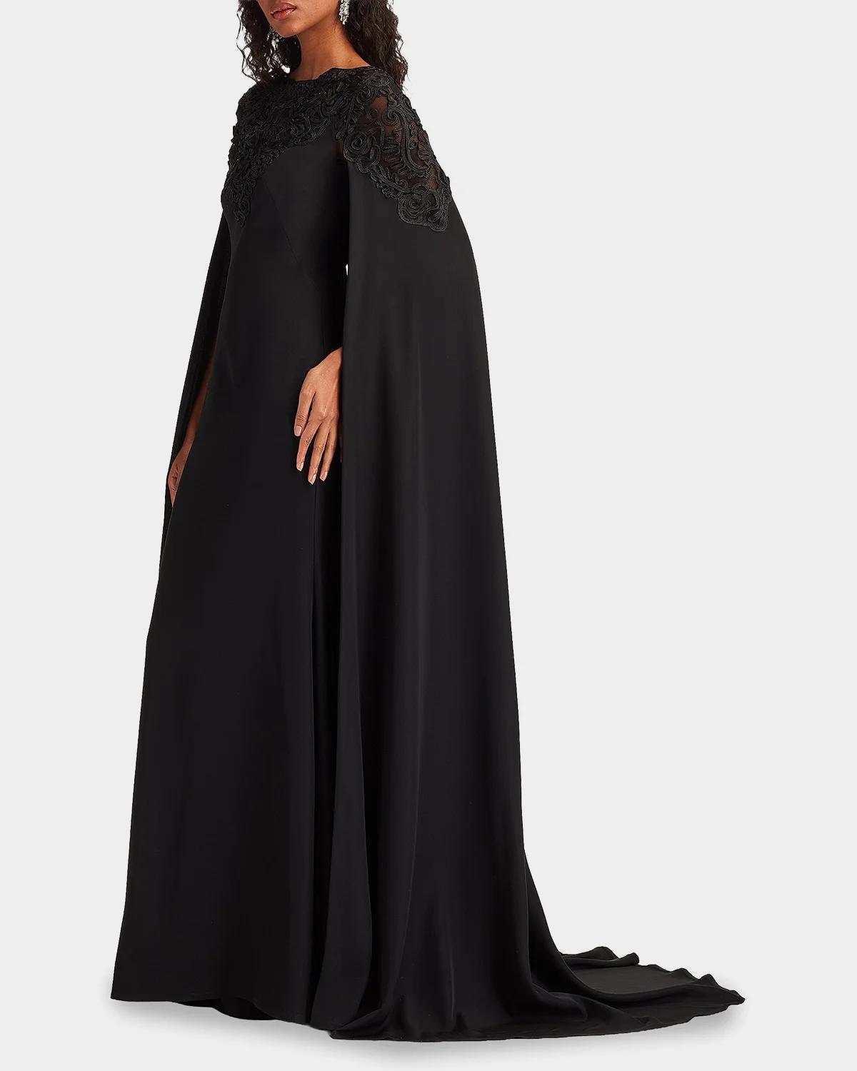 Massaro Embroidered Cape Gown - thumbnail 5