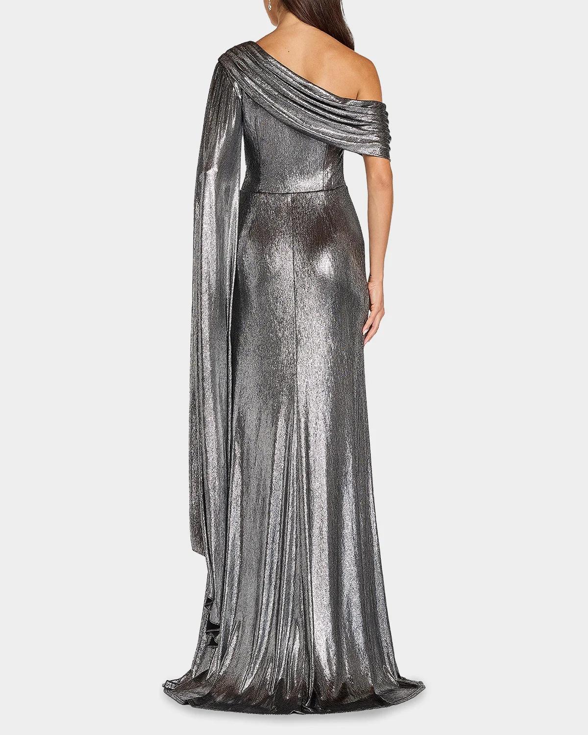 Zeka Metallic Cape Sleeve Gown - thumbnail 3