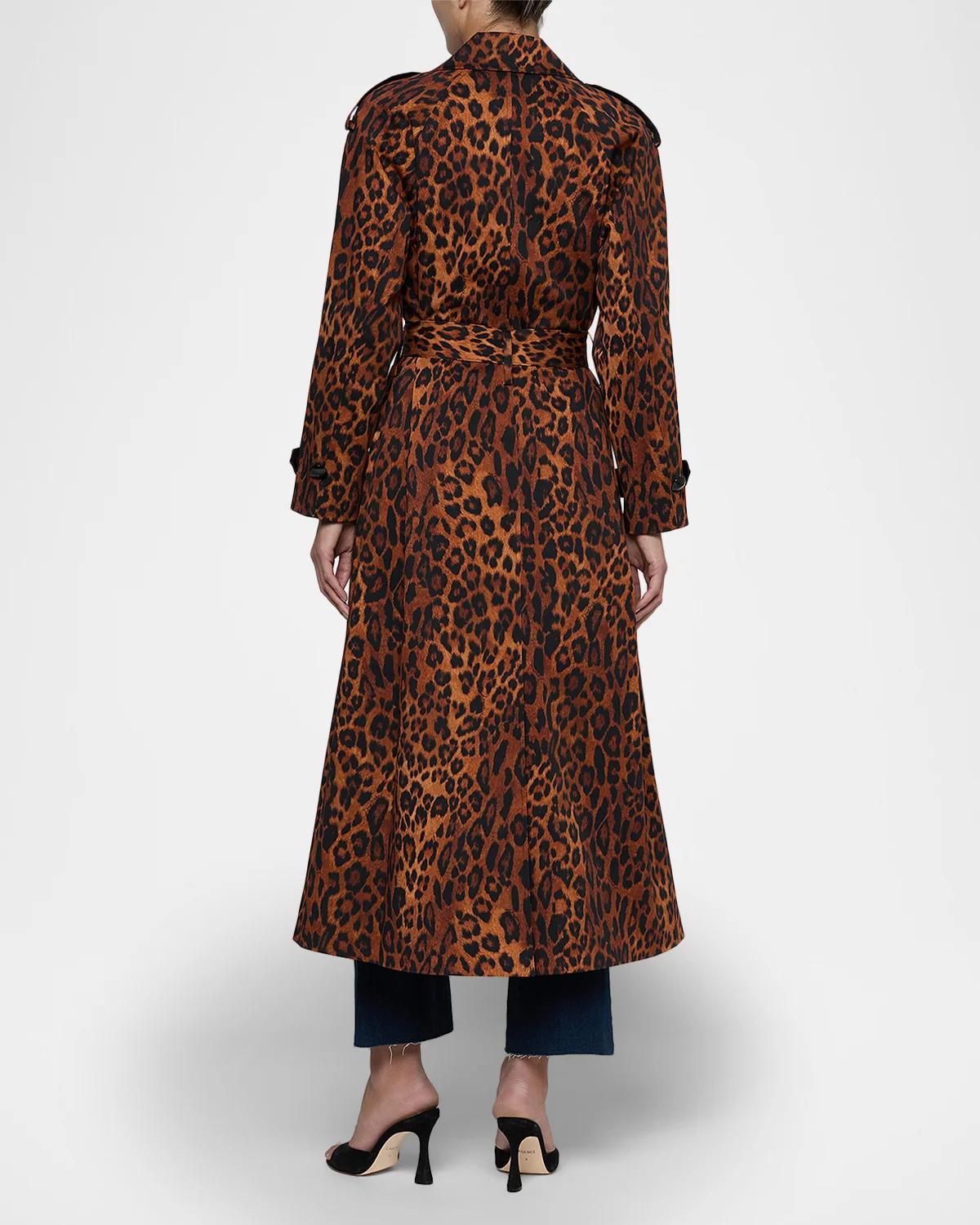 Brinley Oversized Leopard-Print Belted Trench Coat - thumbnail 2
