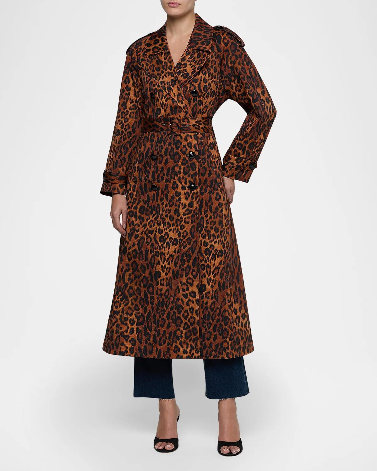Brinley Oversized Leopard-Print Belted Trench Coat - thumbnail 3