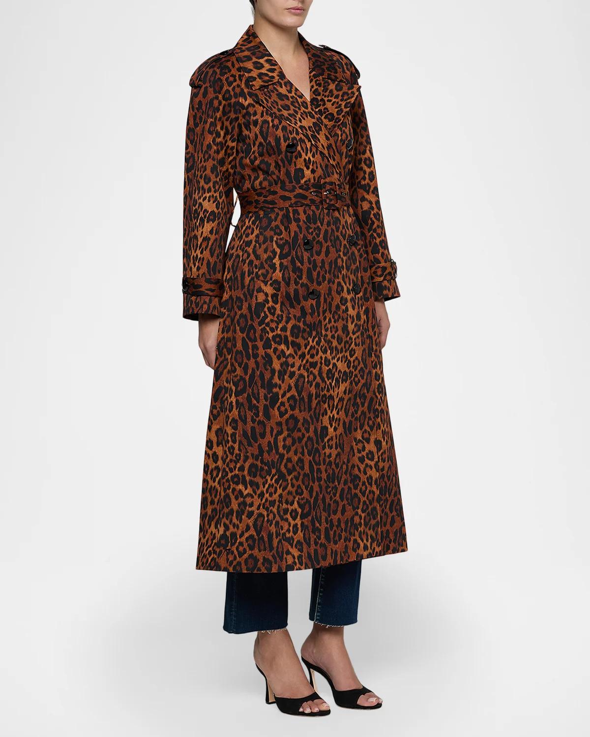 Brinley Oversized Leopard-Print Belted Trench Coat - thumbnail 4