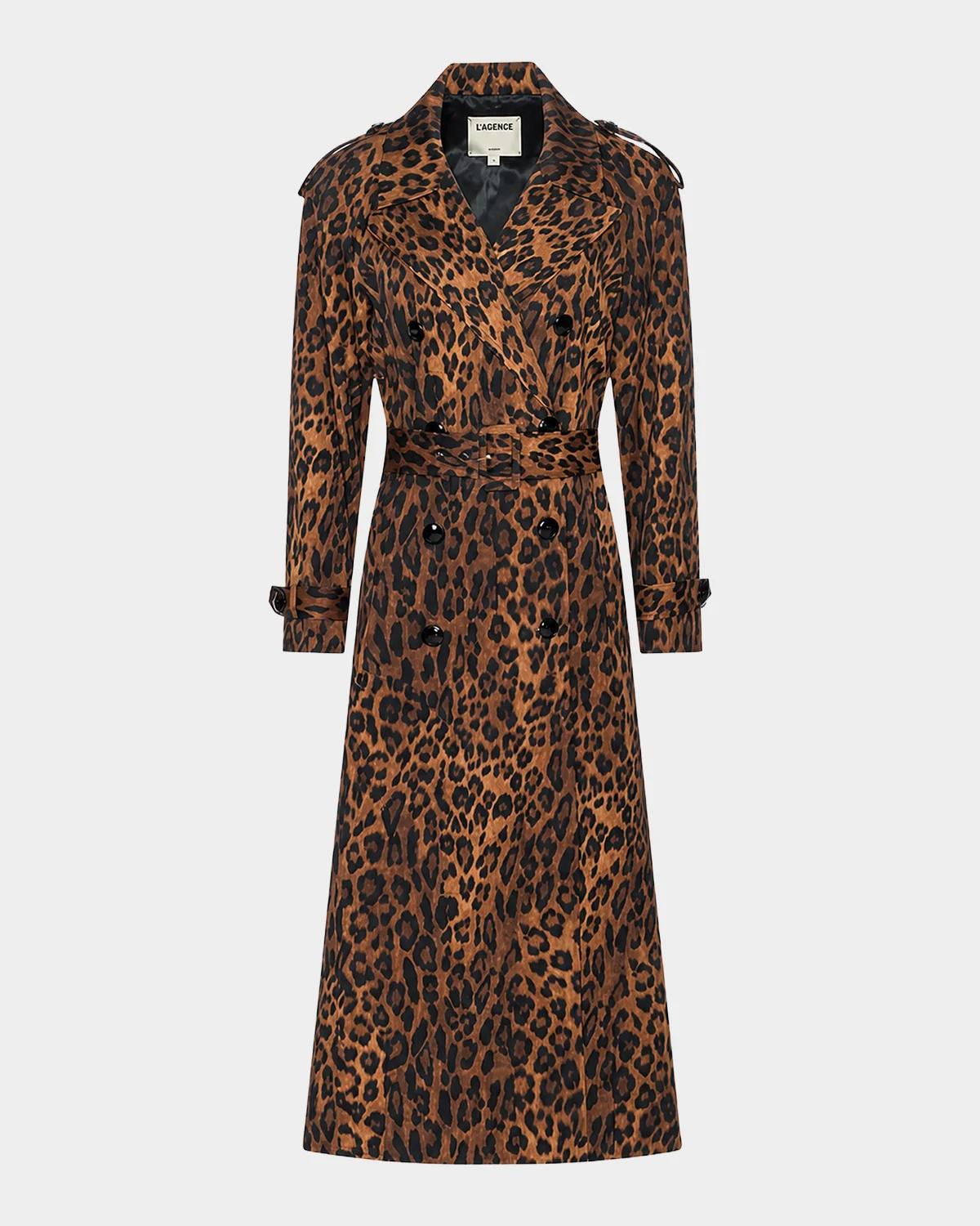 Brinley Oversized Leopard-Print Belted Trench Coat