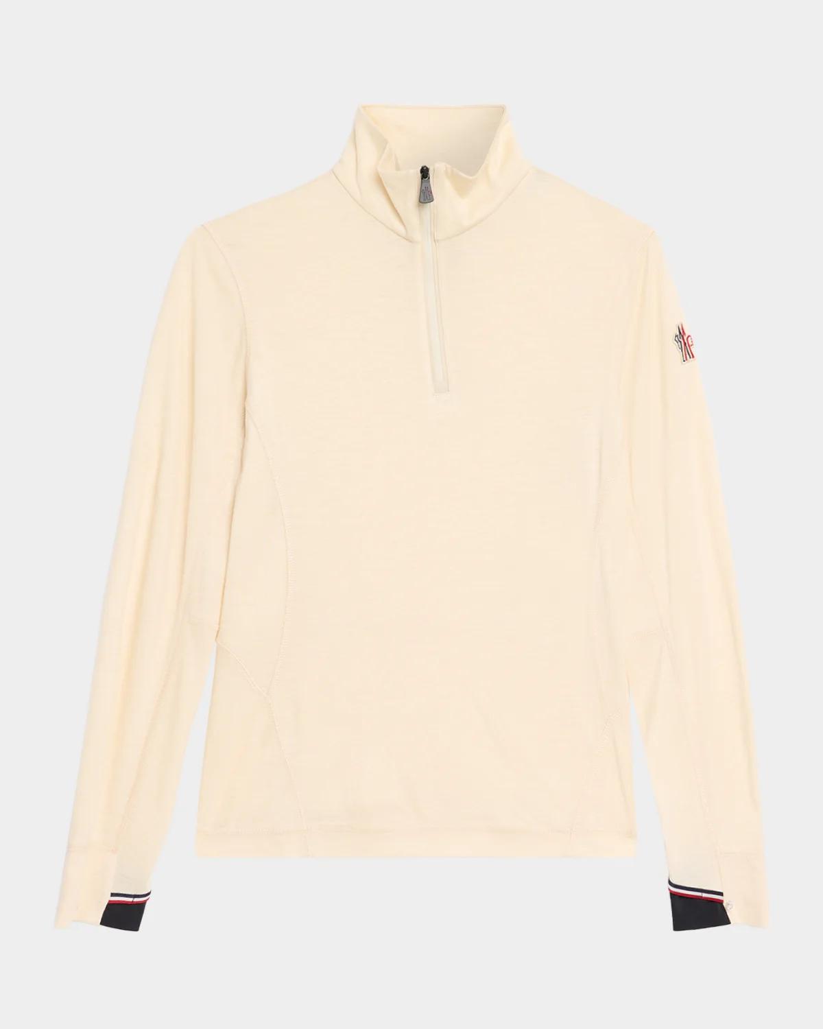 MONCLER アイボリー Vネックニットベスト　ワンポイント Moncler Wool-Silk Blend Turtleneck Sweater | Neiman Marcus