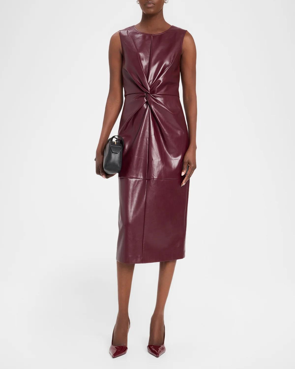 Nat Twist-Front Vegan Leather Midi Dress - thumbnail 2