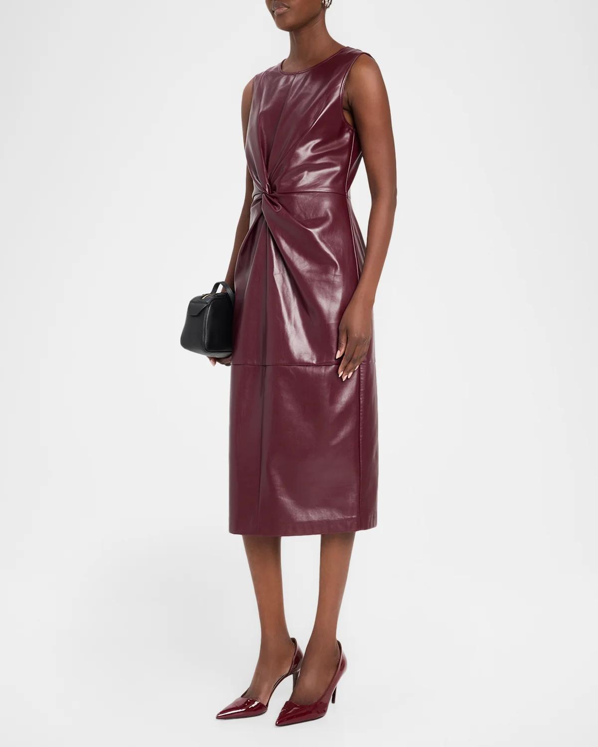 Nat Twist-Front Vegan Leather Midi Dress - thumbnail 4
