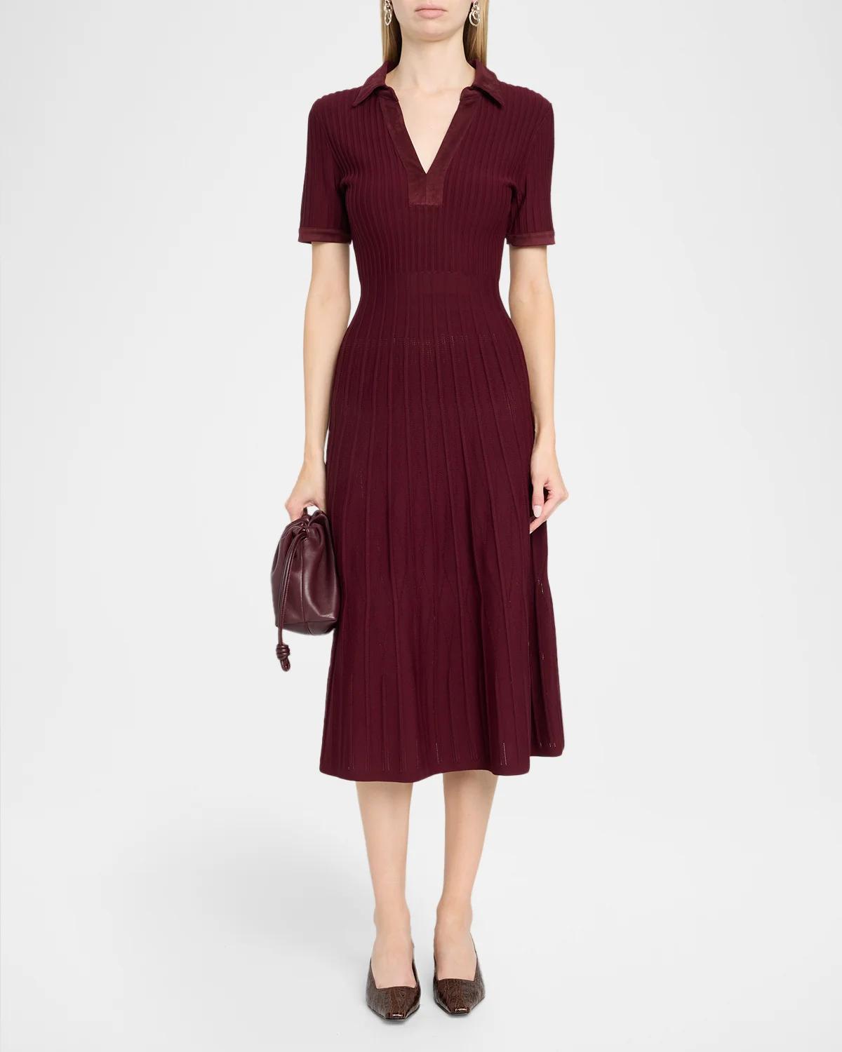 Dylan Johnny-Collar Ribbed Midi Dress - thumbnail 2