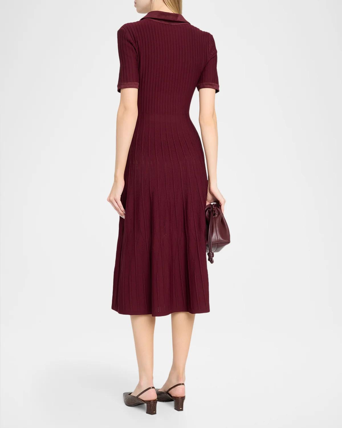 Dylan Johnny-Collar Ribbed Midi Dress - thumbnail 3
