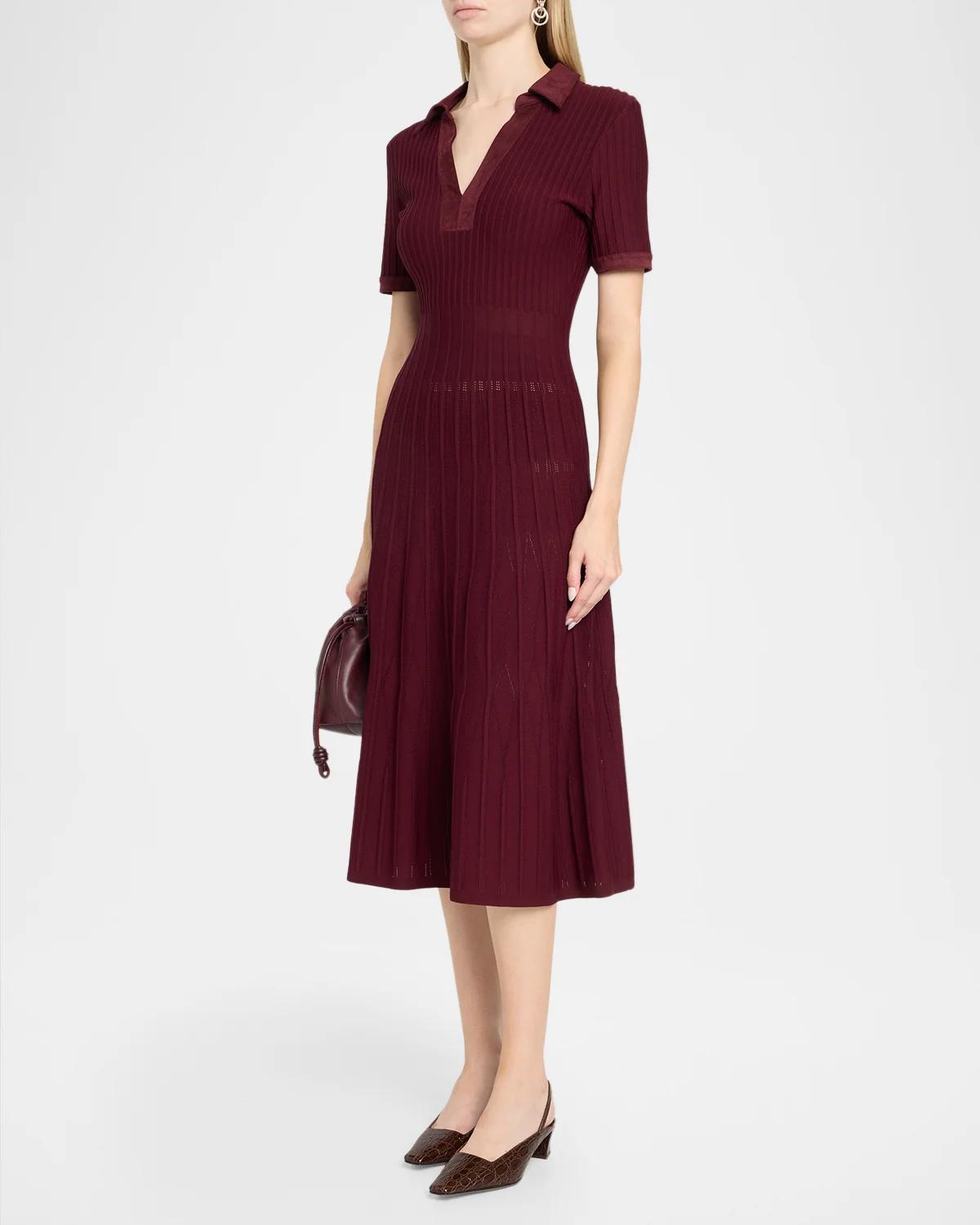 Dylan Johnny-Collar Ribbed Midi Dress - thumbnail 4