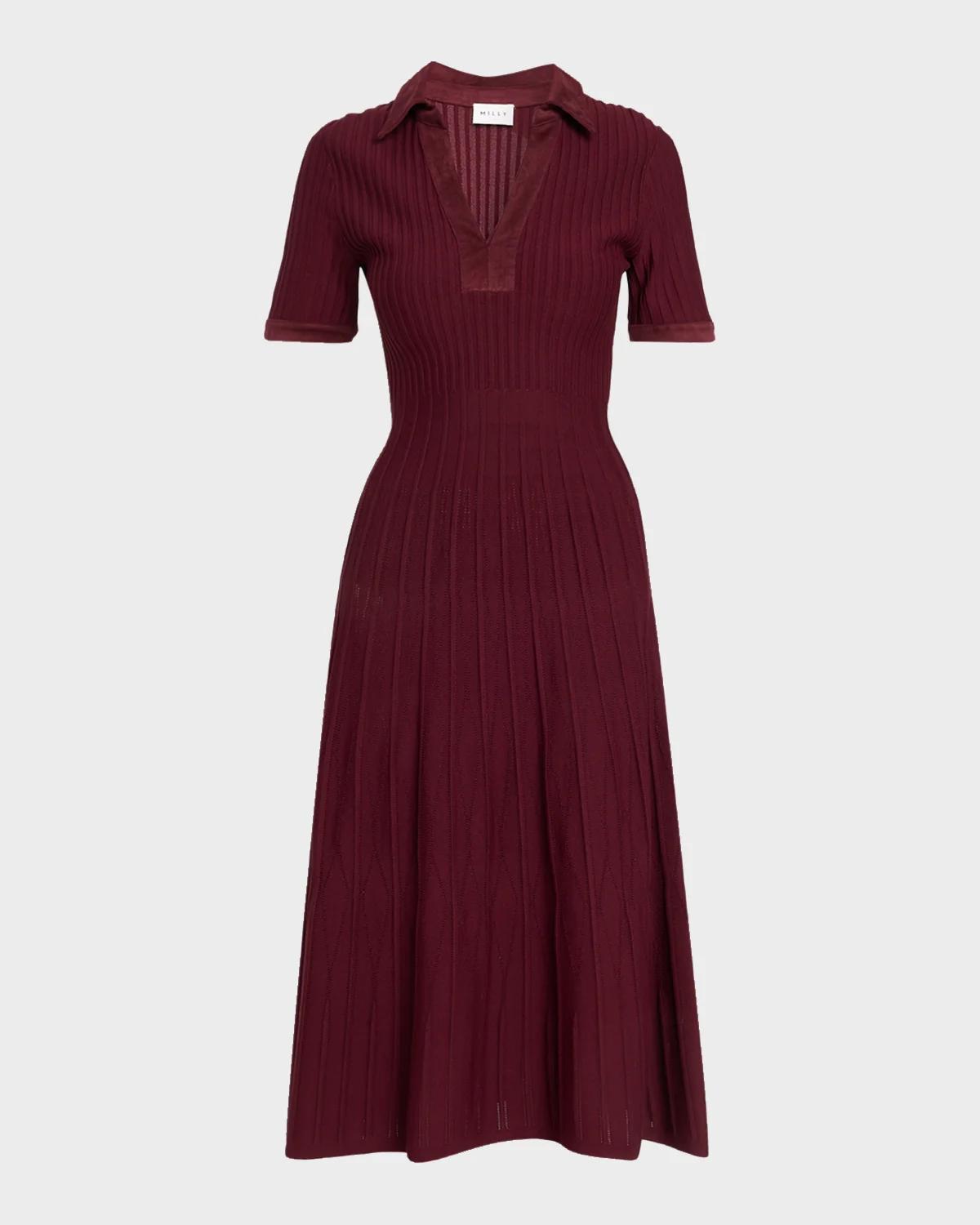 Dylan Johnny-Collar Ribbed Midi Dress