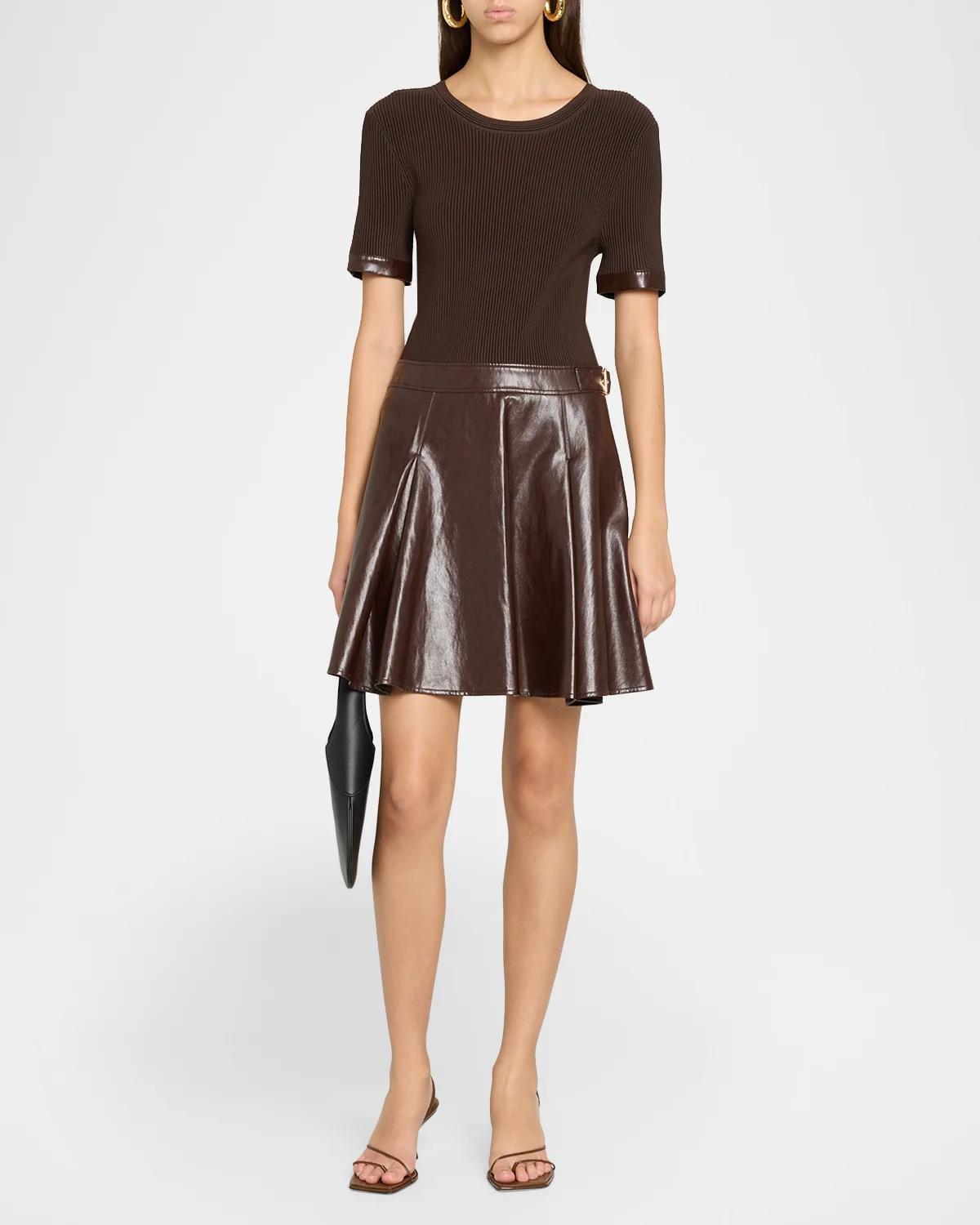 Devyn Rib-Knit Mixed-Media A-Line Mini Dress - thumbnail 2