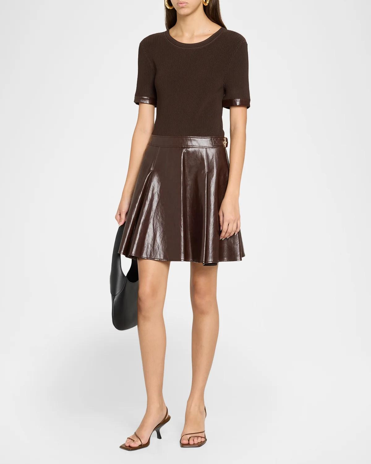 Devyn Rib-Knit Mixed-Media A-Line Mini Dress - thumbnail 4