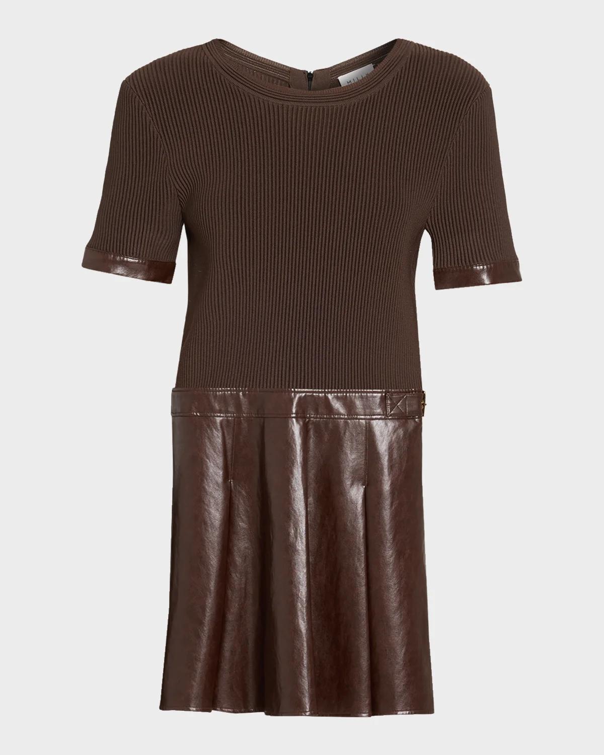 Devyn Rib-Knit Mixed-Media A-Line Mini Dress
