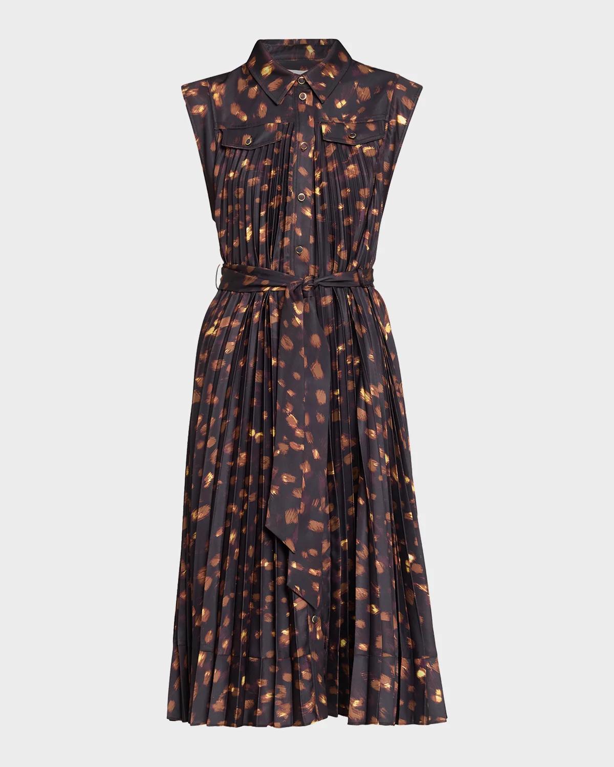 Johanna Printed Accordion-Pleat Knee-Length Dress