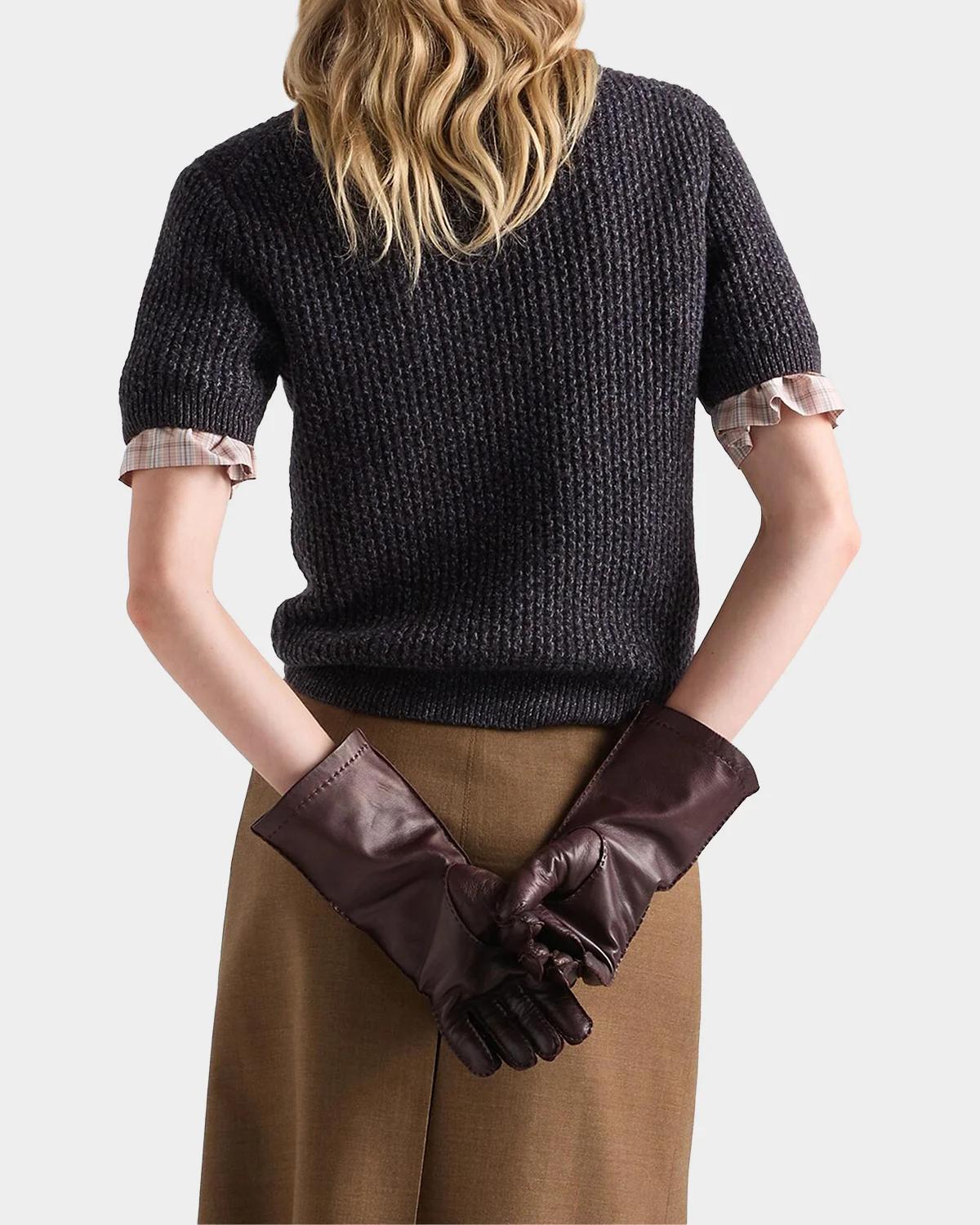 Wool-Mouliné Cashmere Short-Sleeve Polo Sweater - thumbnail 4