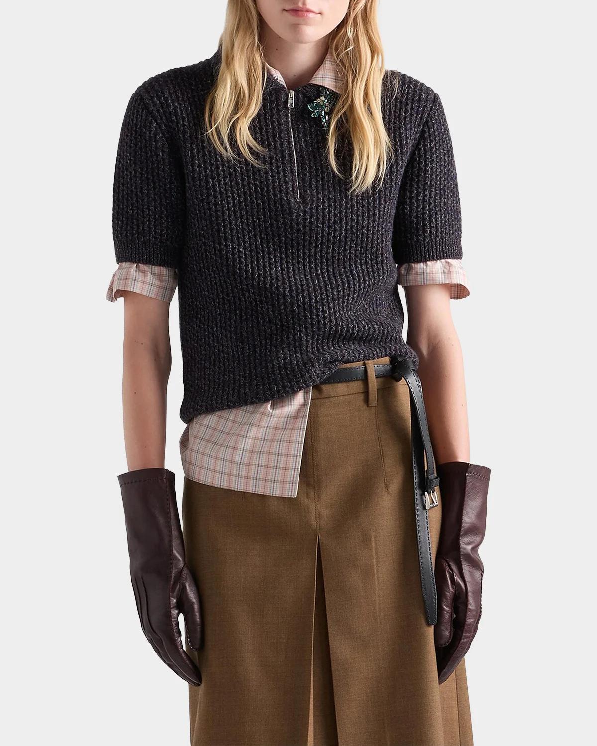 Wool-Mouliné Cashmere Short-Sleeve Polo Sweater - thumbnail 5