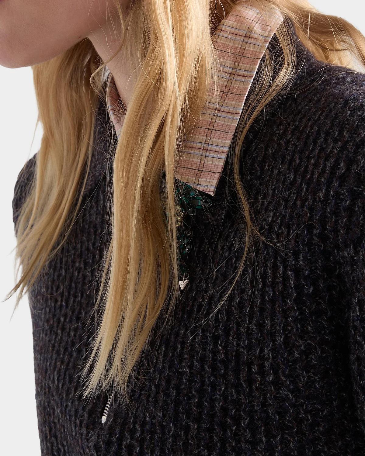 Wool-Mouliné Cashmere Short-Sleeve Polo Sweater - thumbnail 6