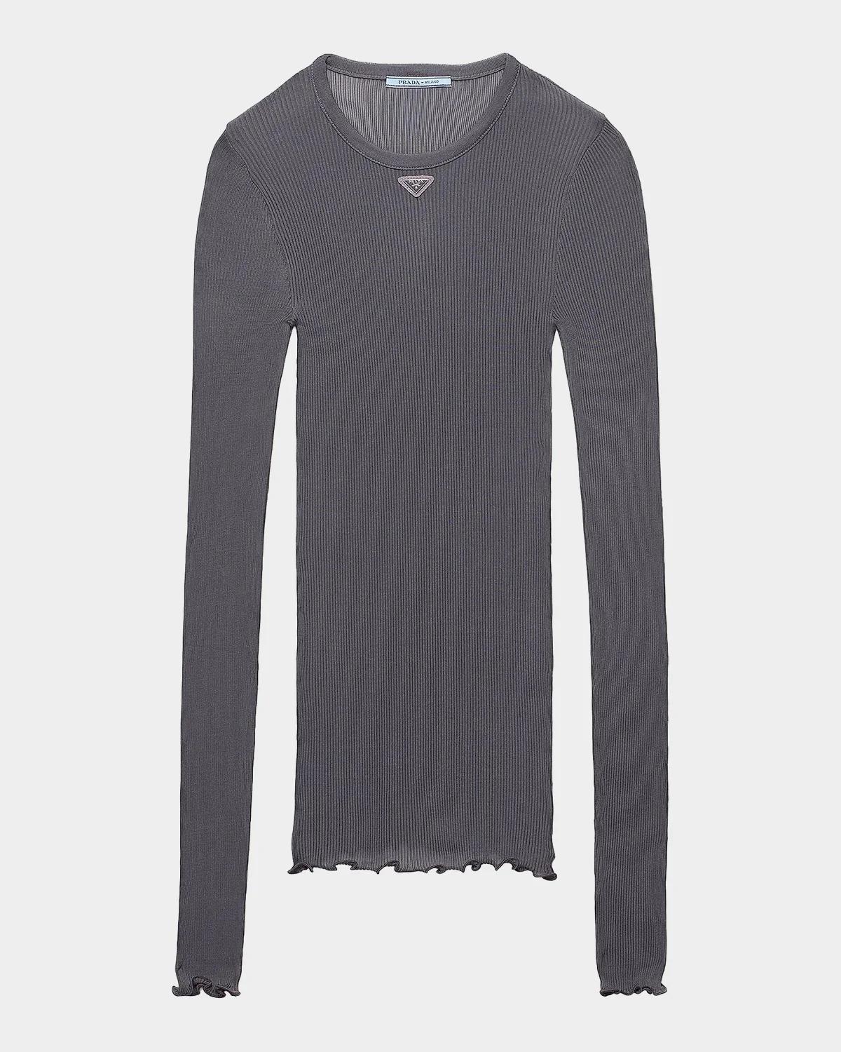 Silk Ribbed Long-Sleeve Top