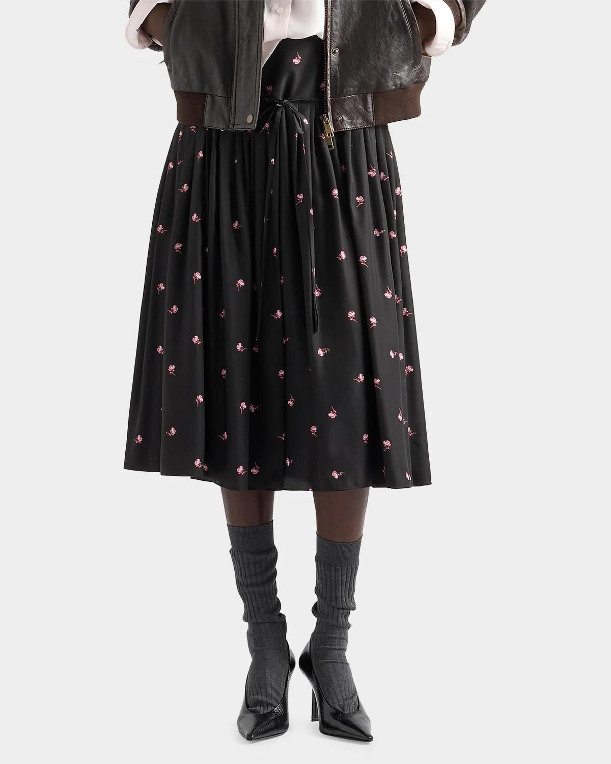 Floral Silk-Blend A-Line Midi Skirt - thumbnail 3