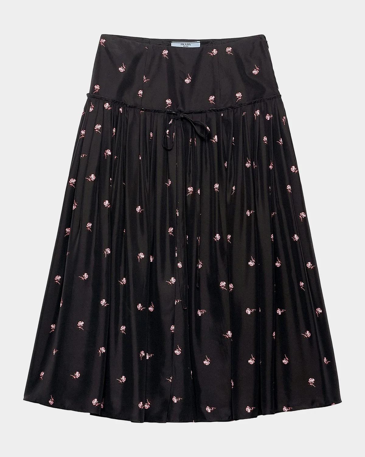 Floral Silk-Blend A-Line Midi Skirt