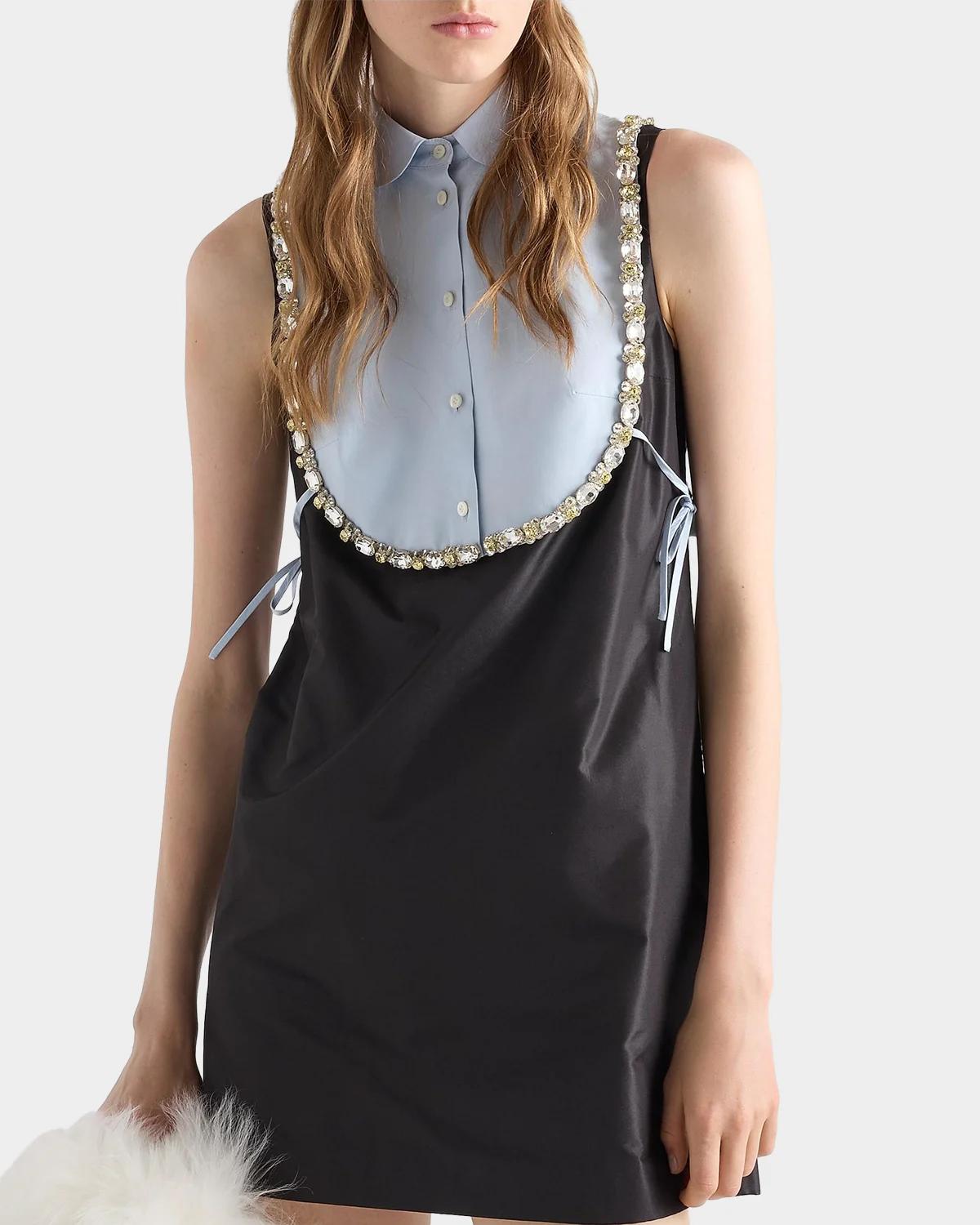 Mixed-Media Embellished Silk Mini Dress - thumbnail 4