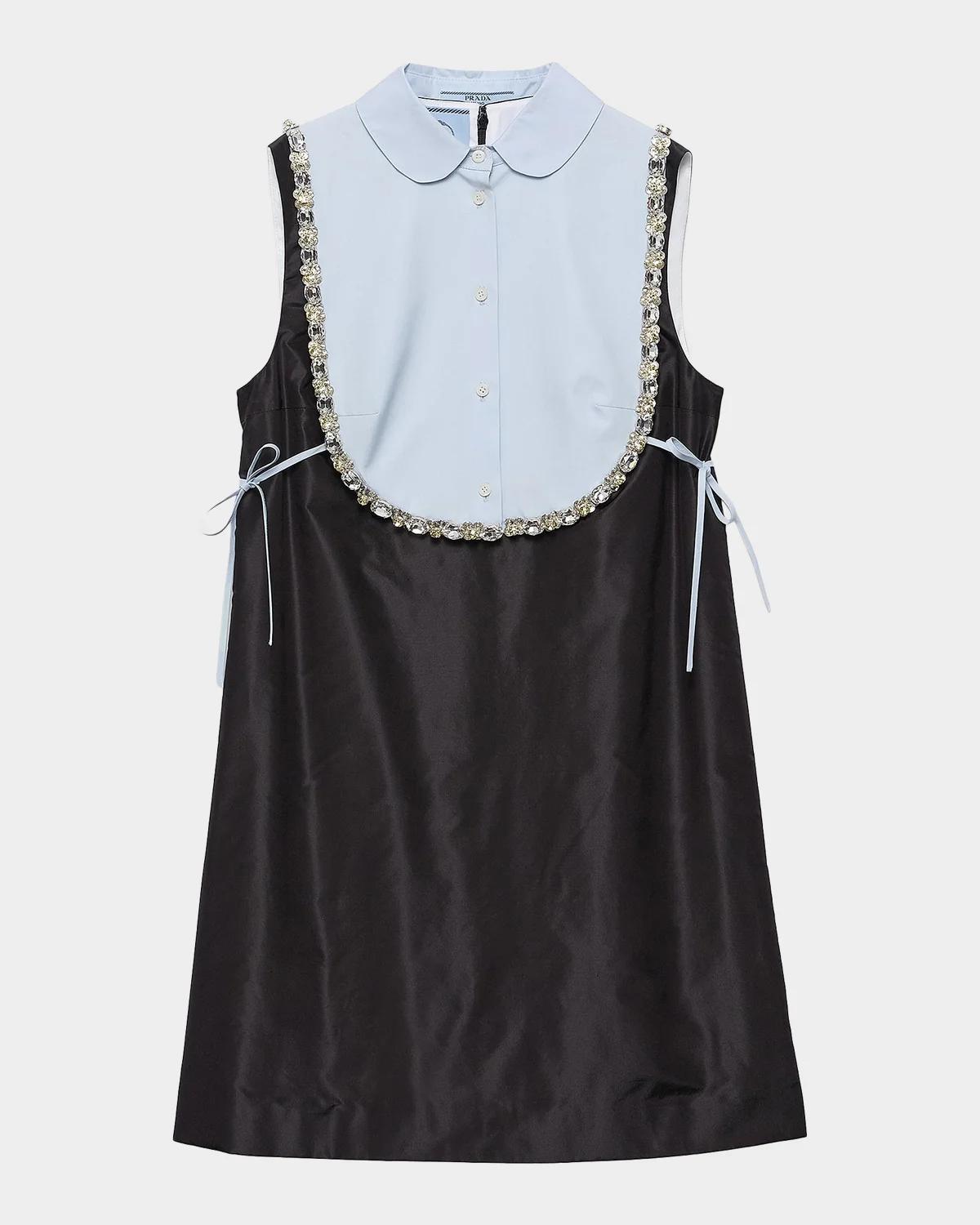 Mixed-Media Embellished Silk Mini Dress