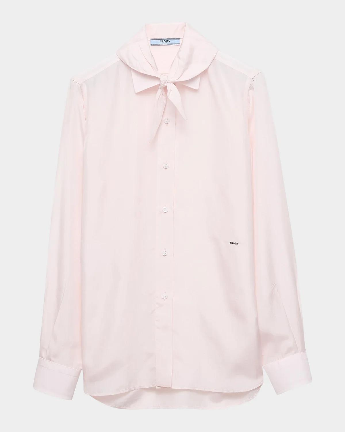 Silk Poplin Scarf Shirt