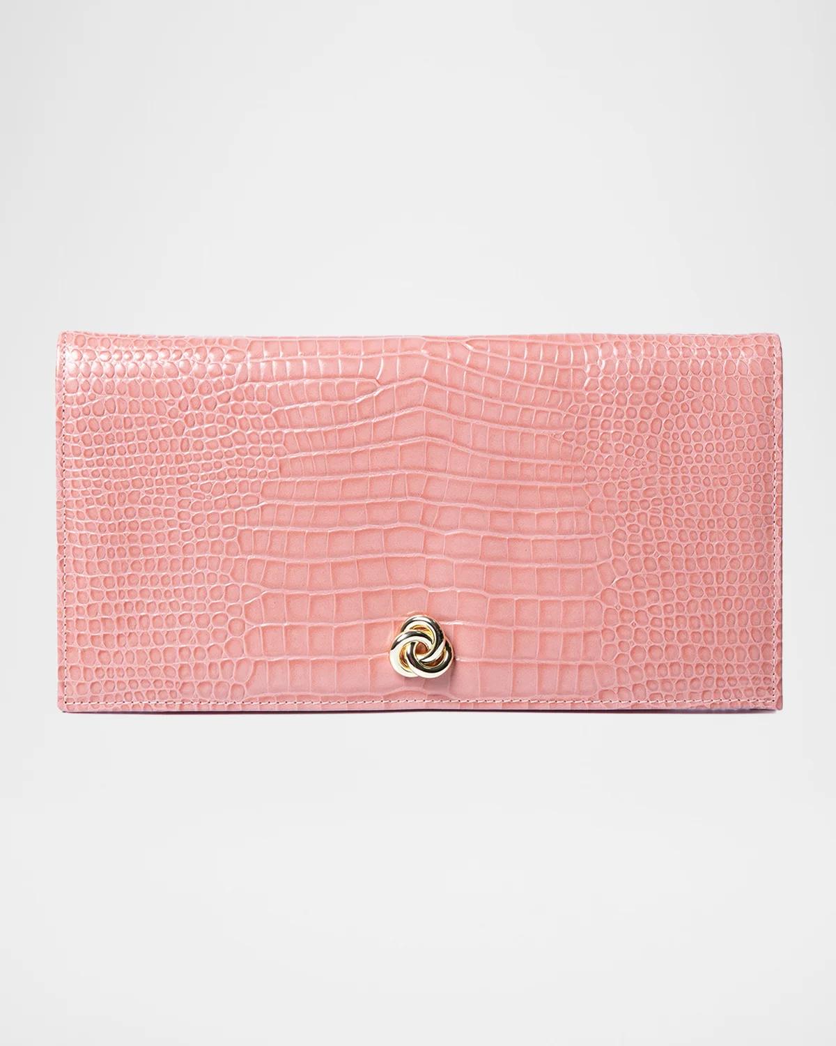 Michelle Wilhite Eloise Croc-Embossed Leather Clutch Bag | Neiman
