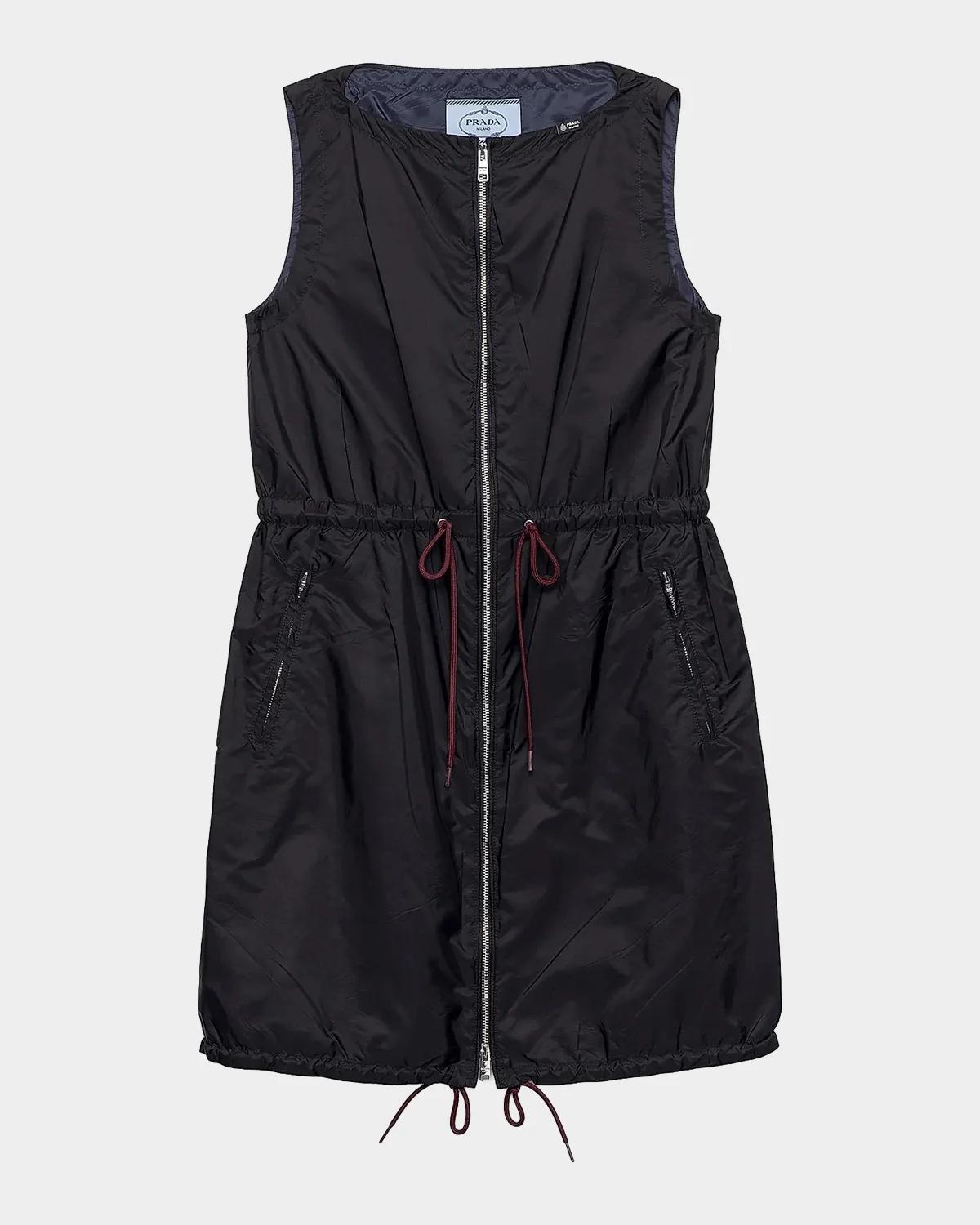 Zip-Front Drawstring Mini Dress