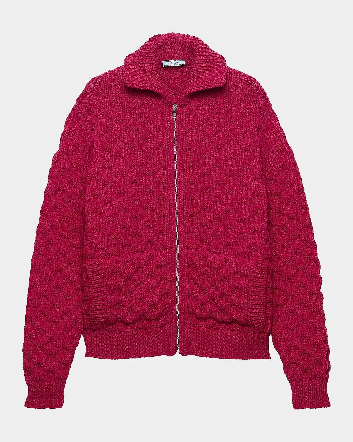Textured Wool Zip Front Cardigan