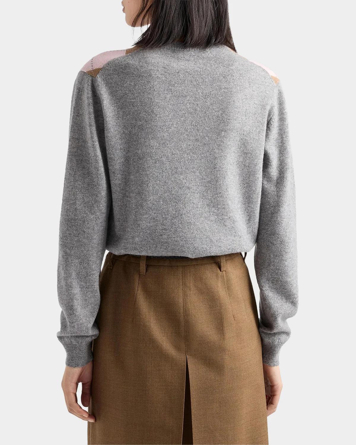 Argyle Cashmere V-Neck Sweater - thumbnail 4