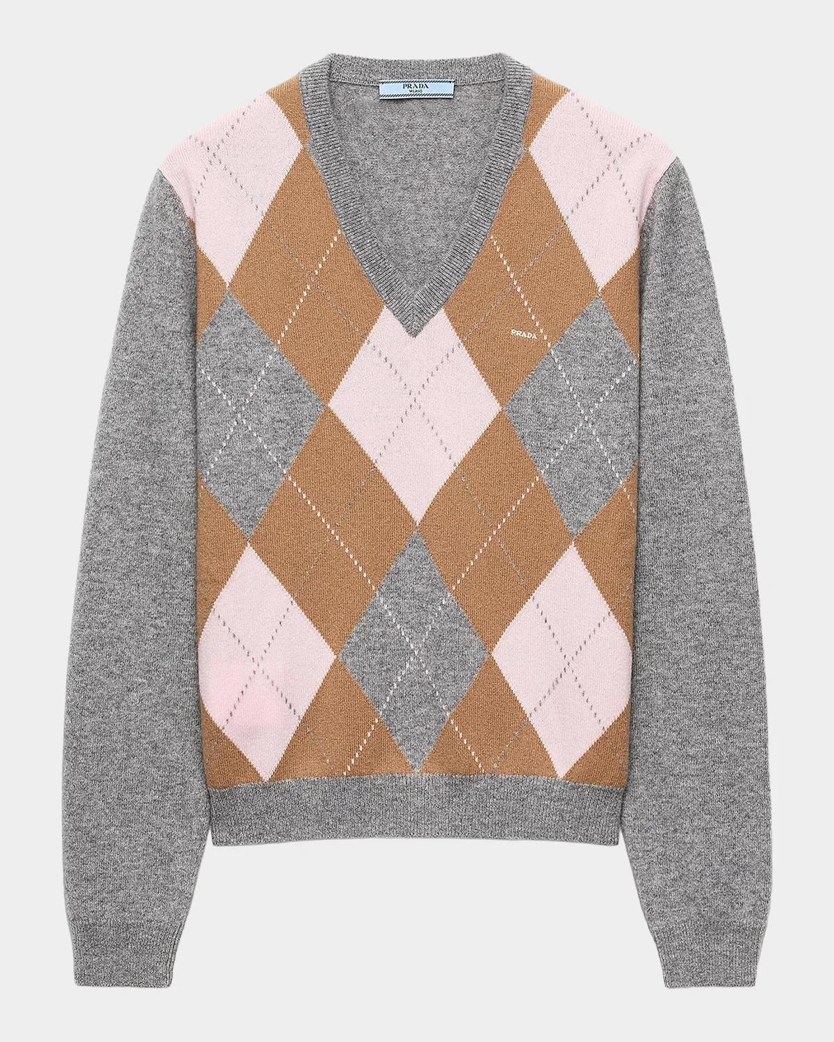 Argyle Cashmere V-Neck Sweater