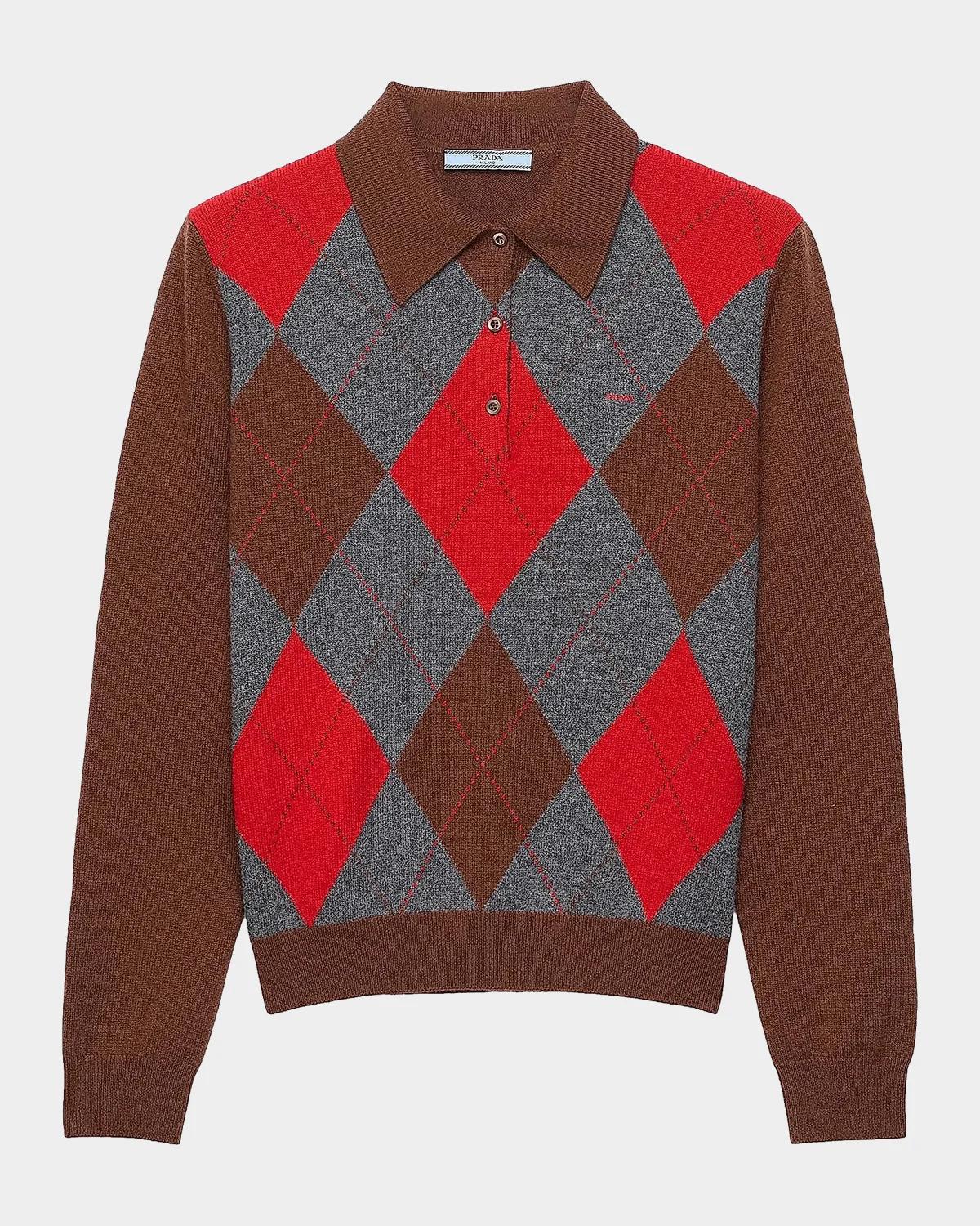 Argyle Cashmere Polo Sweater
