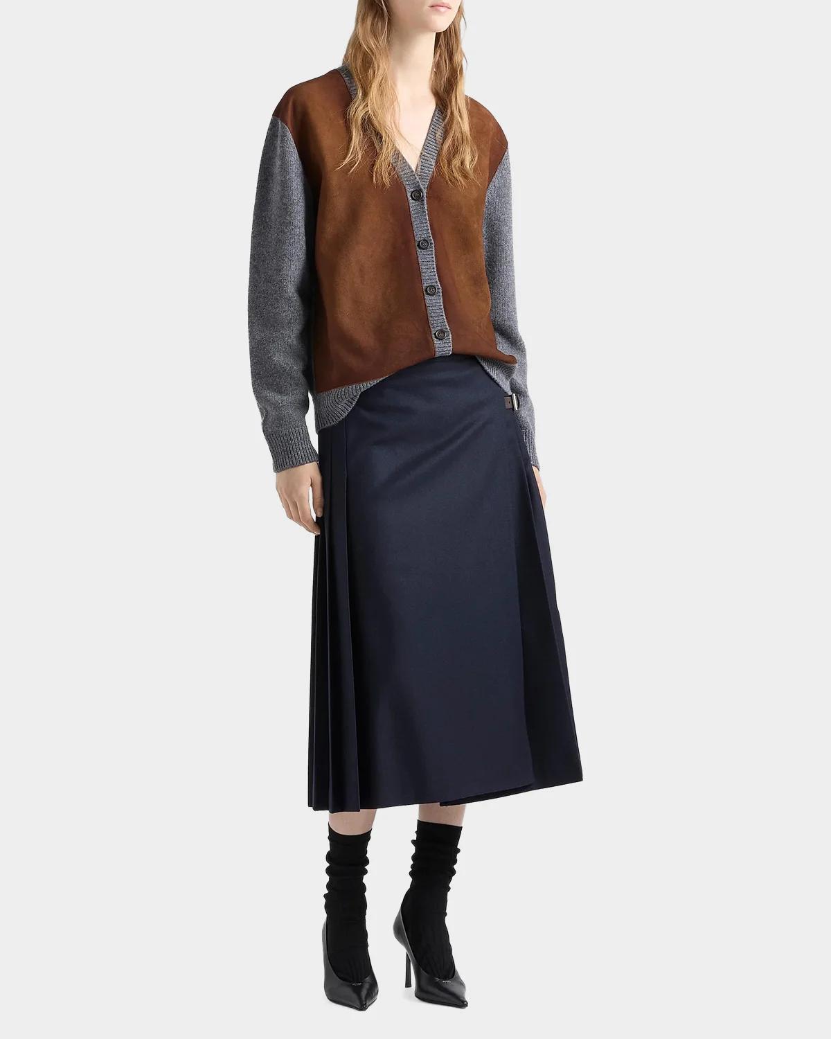 Mixed-Media Wool-Suede Cardigan - thumbnail 3