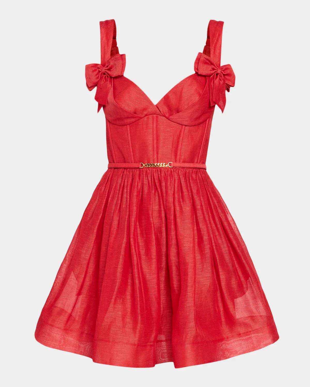 ZIMMERMANN 클래시 프린트 보우 미니 원피스