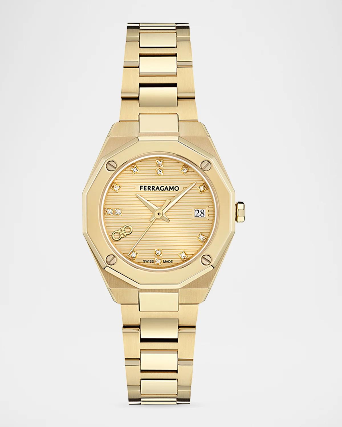 FERRAGAMO Edge IP Yellow Gold 28MM Bracelet Watch | Neiman Marcus