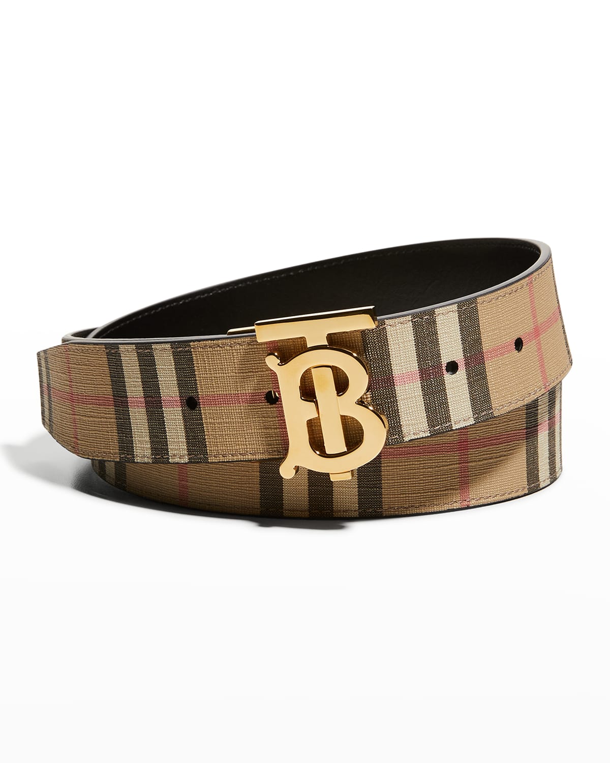 Burberry Men's Signature Check Belt w/ Plaque | Neiman Marcus