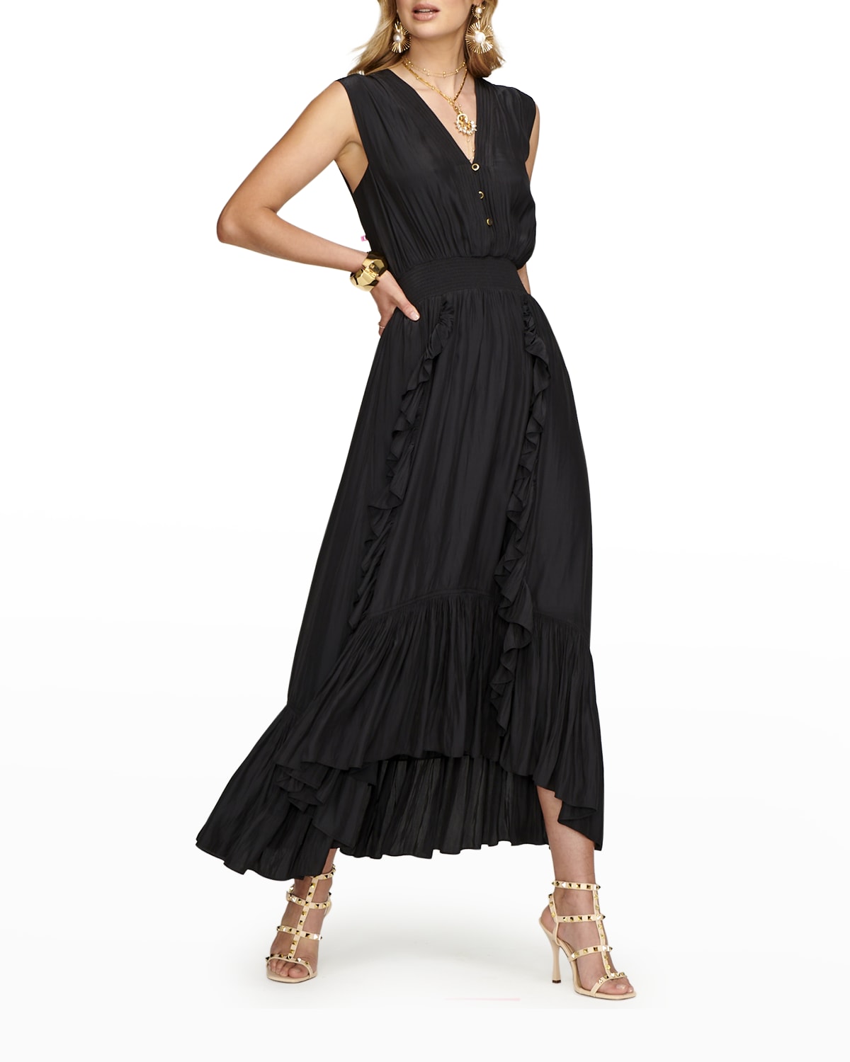 milan cut out ruffle maxi dress