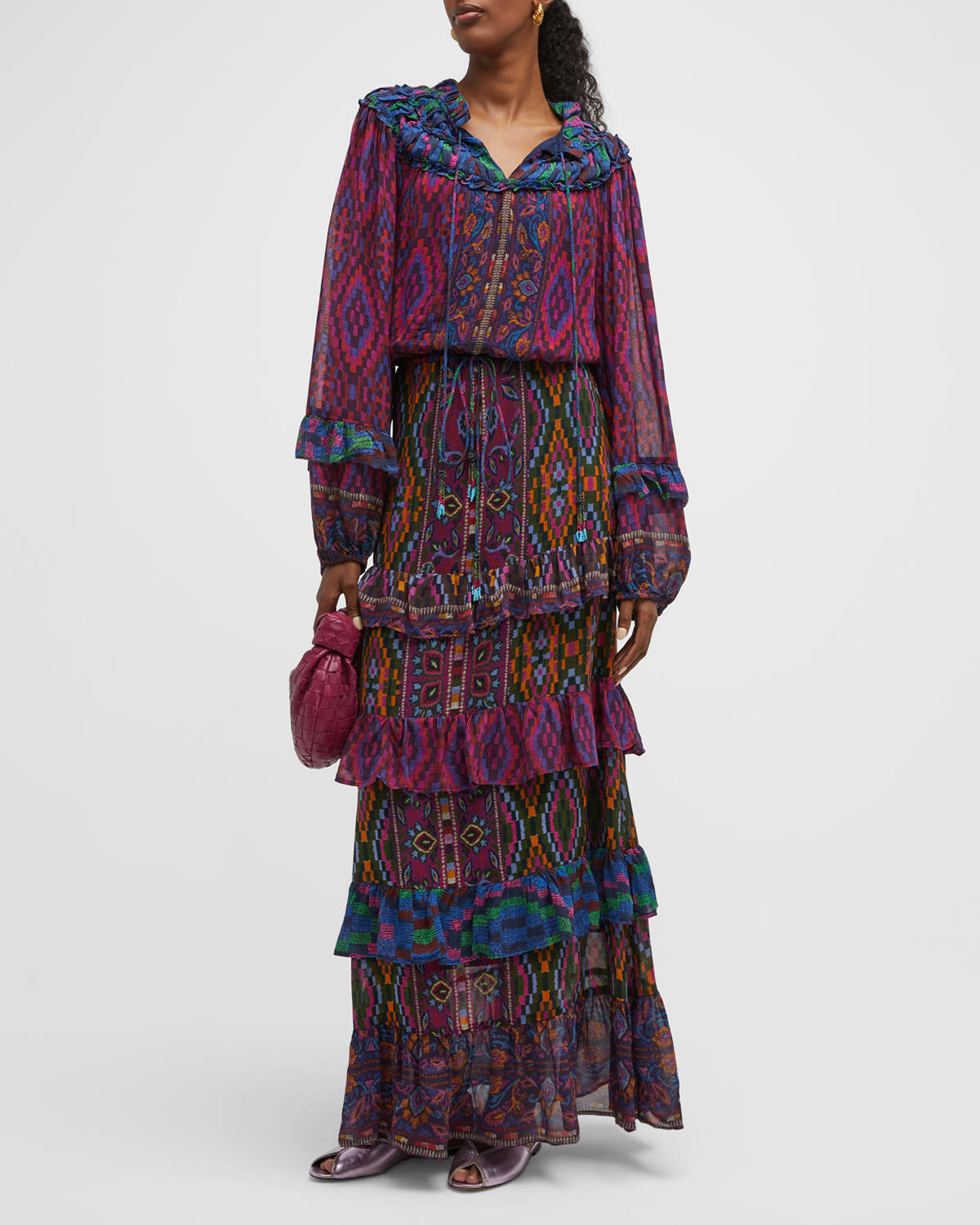 Farm Rio Amazonia Puff-Sleeve Printed Maxi Dress | Neiman Marcus