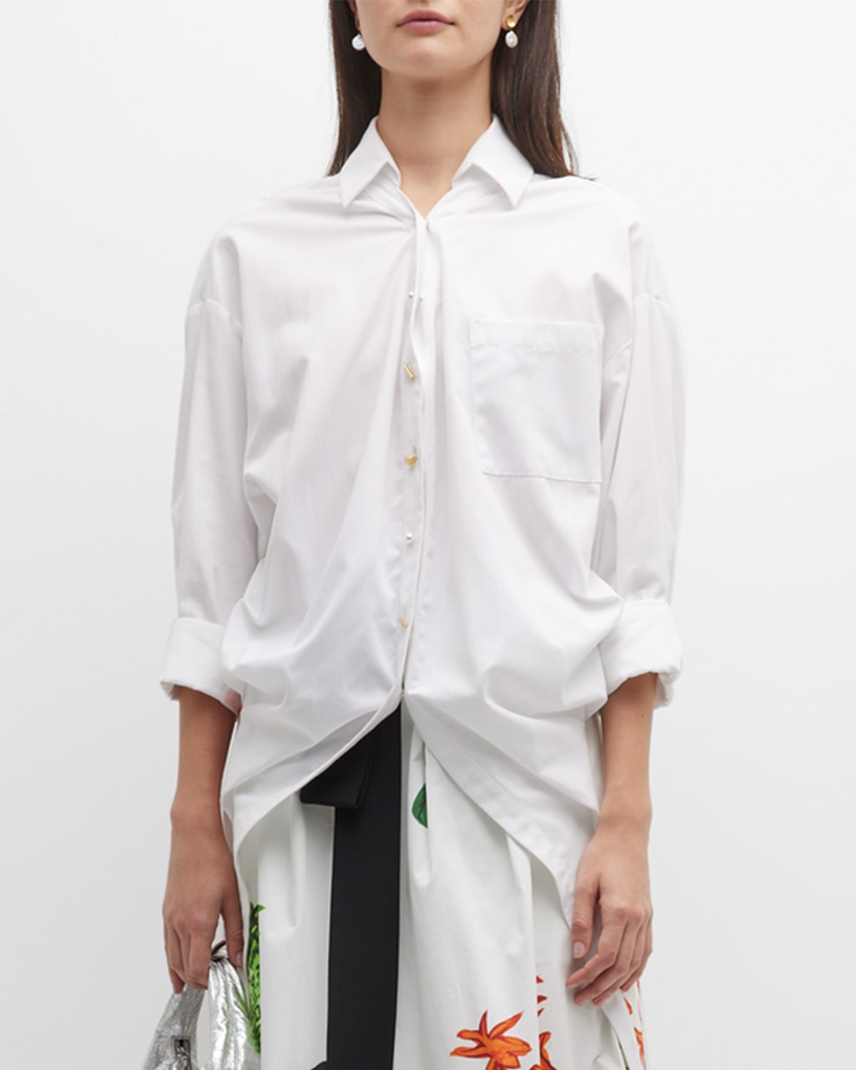 Hellessy Audrey Elephant Jacquard Puff-Sleeve Shirt | Neiman Marcus