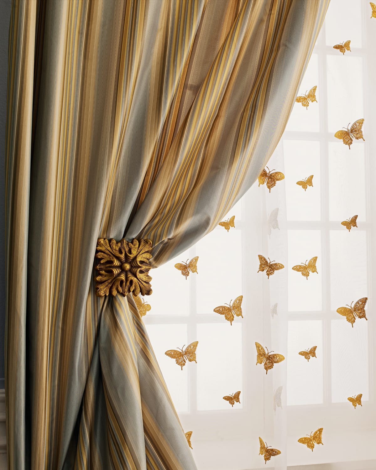 100% Silk Taffeta Stripe Curtains by Neiman Marcus