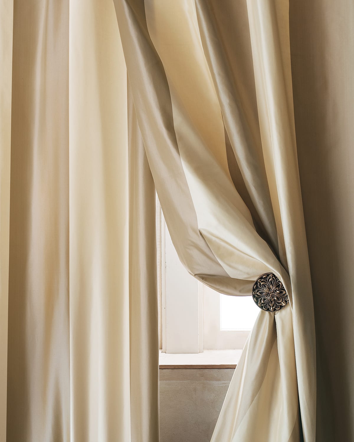 100% Silk Taffeta Stripe Curtains by Neiman Marcus
