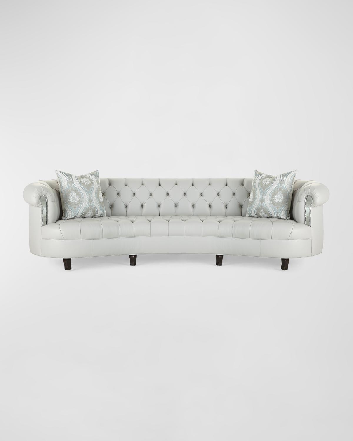 Rebecca Leather Mirrored Trim Sofa, 122"