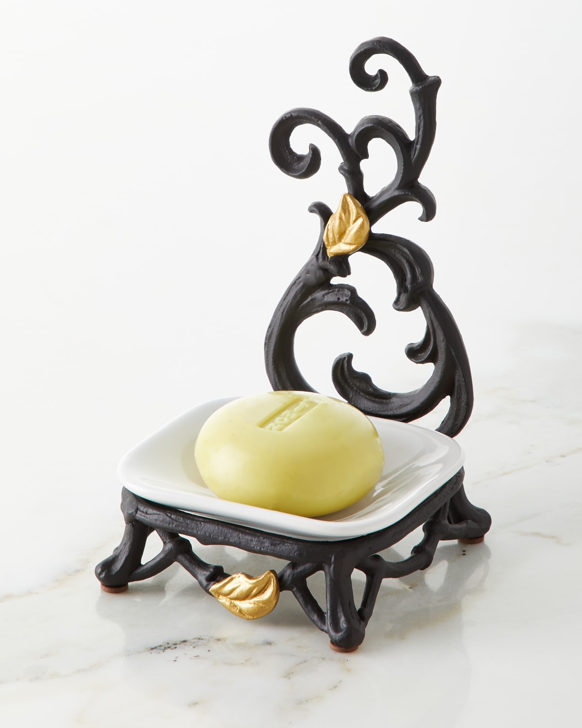 GG Gracious Goods Gold Leaf Metal Spoon Rest With White Stoneware Dish