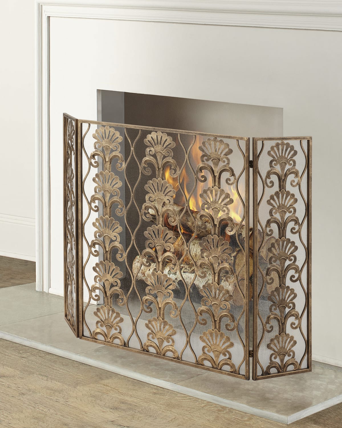NEW Horchow lexington Single Panel Burnished Gold Finish Fireplace Screen Modern 