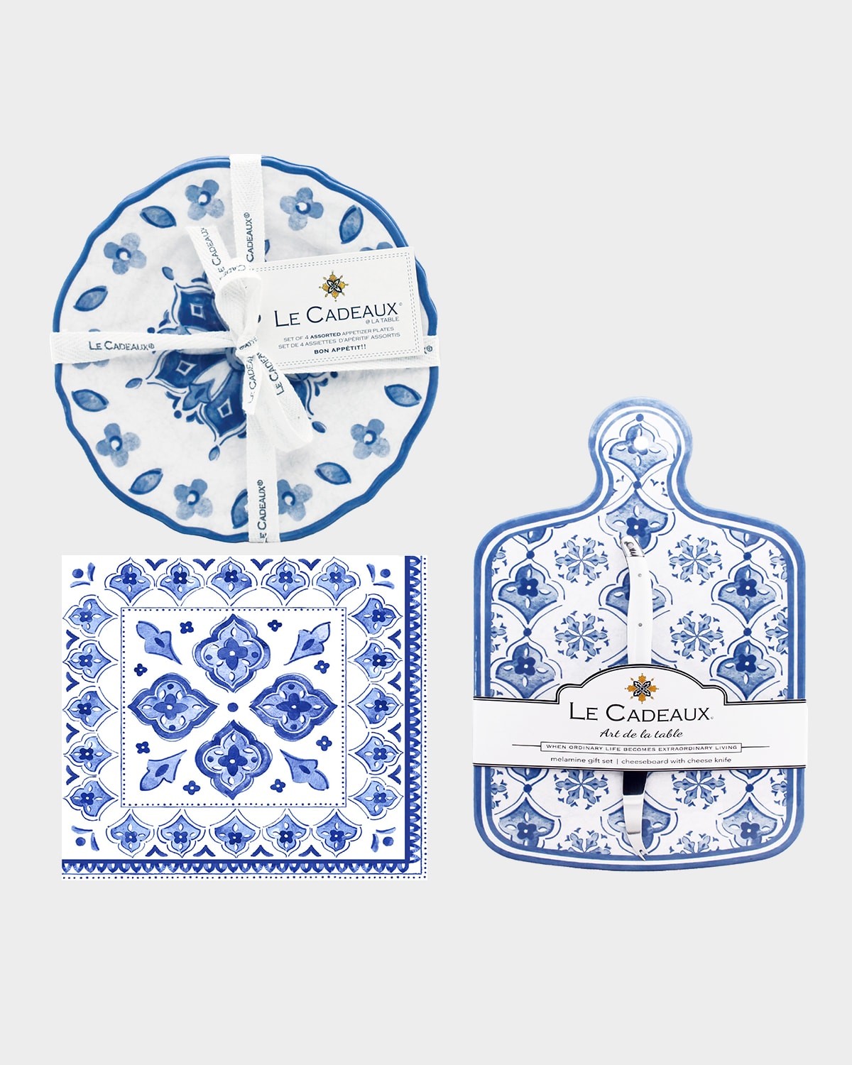 Le Cadeaux Cheese Board Set with Knife, Appetizer Plates, and 20-Pack Cocktail Napkins