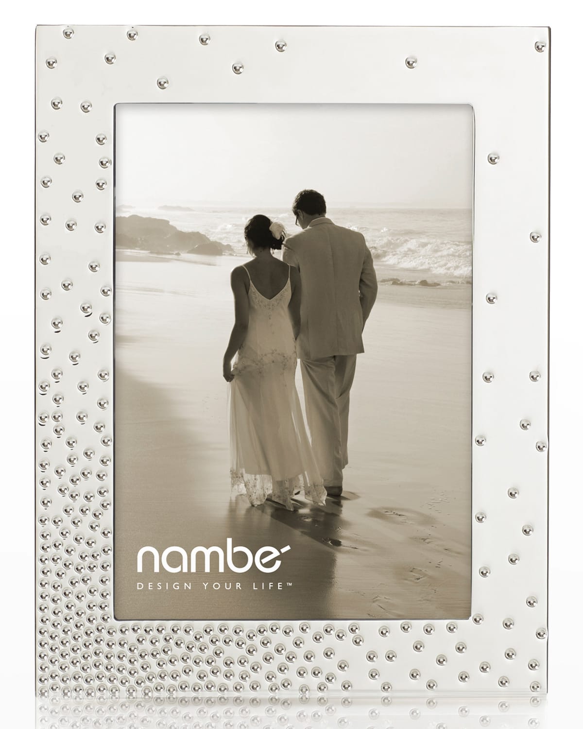 Nambe Beaded Collection Measures at 8 x 10 Made with Silver Plate and Glass Picture Frame Designed by Maureen McTammy