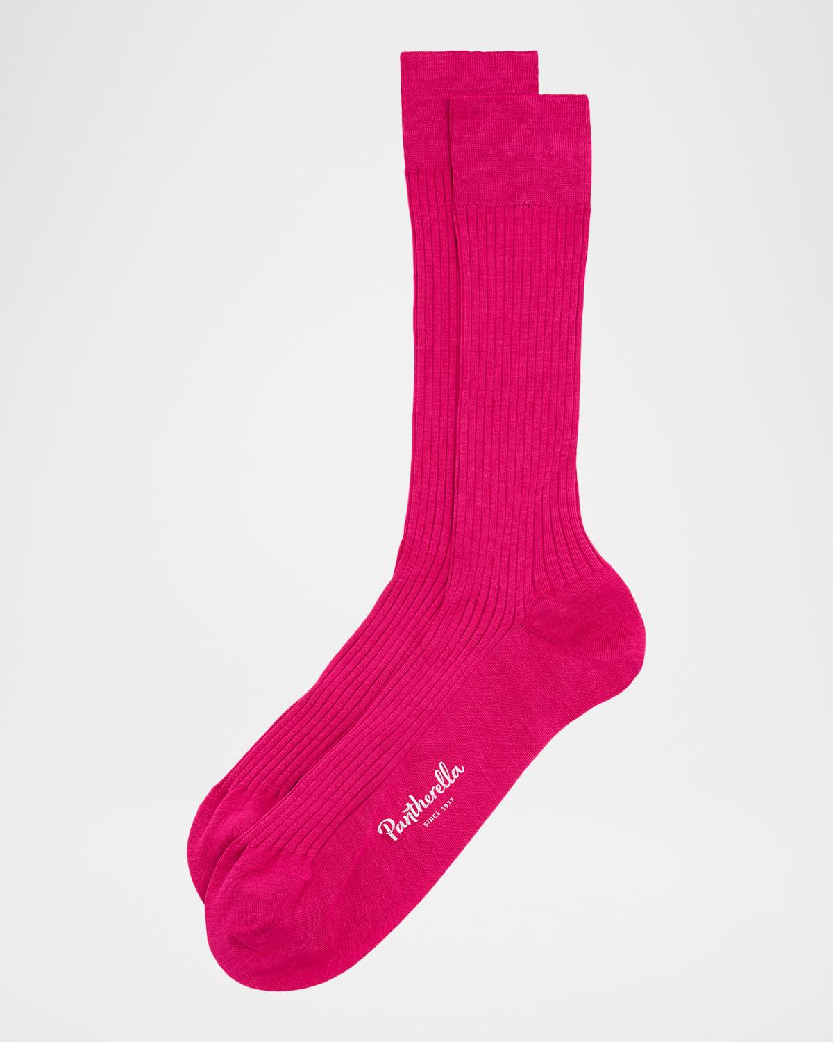 Pantherella Men's Danvers Ribbed Cotton Mid-Calf Socks